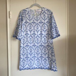 Zara Blue and White Eyelet Dress, Size S